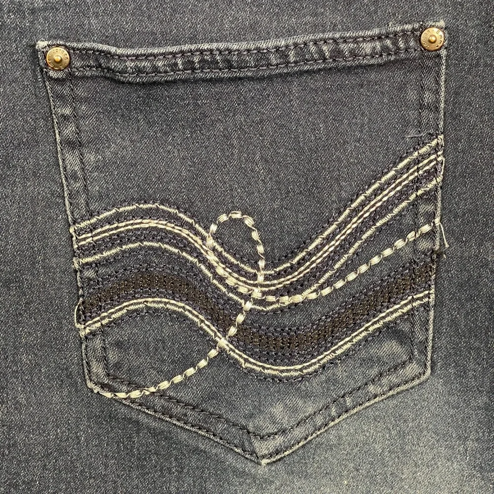 Emme Jordan Denim Skirt Womens Medium‎ Blue Dark Wash Stretch Pencil Embroidered